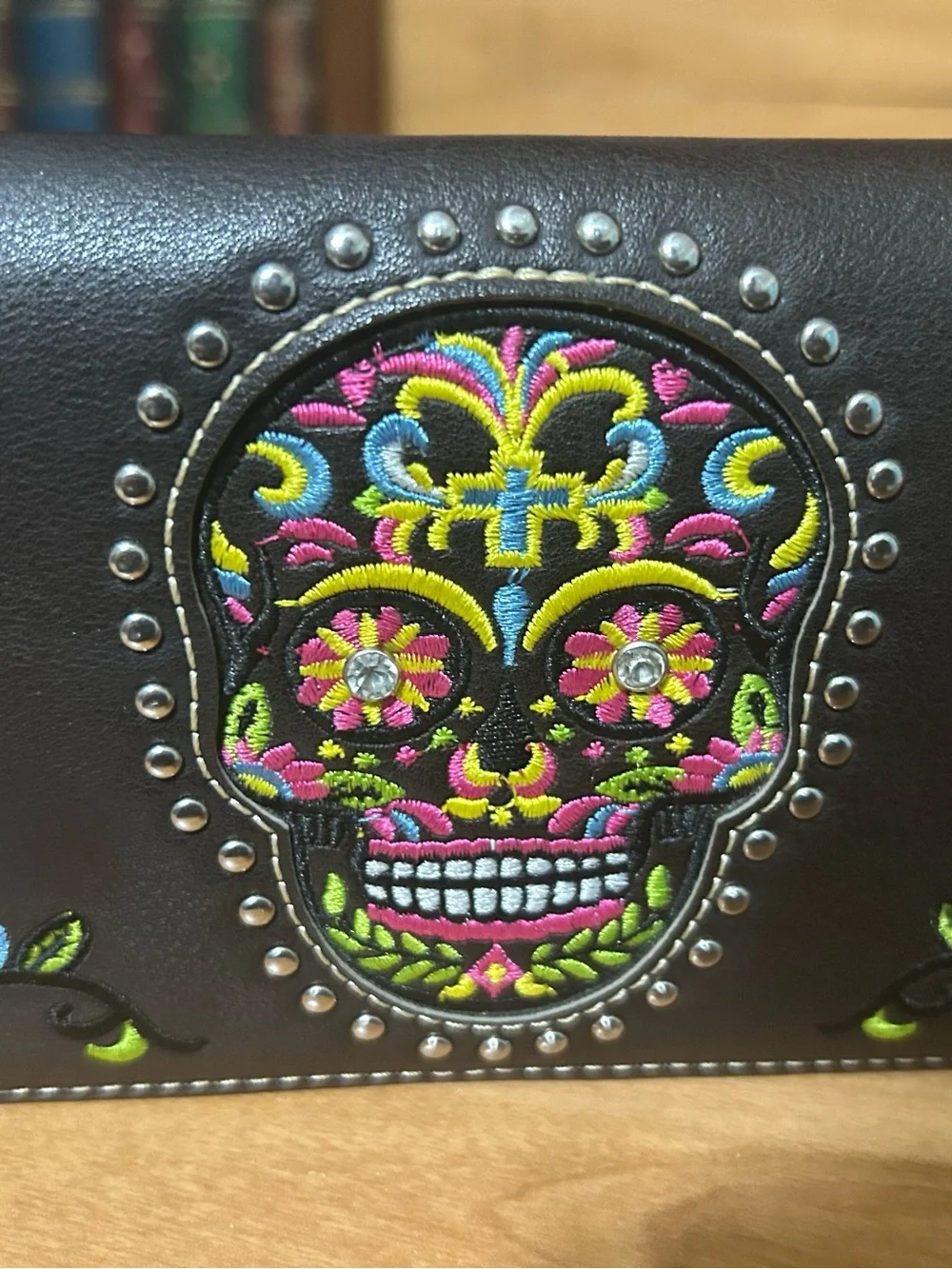 Embroidered Sugar Skull Black Women’s crossbody purse